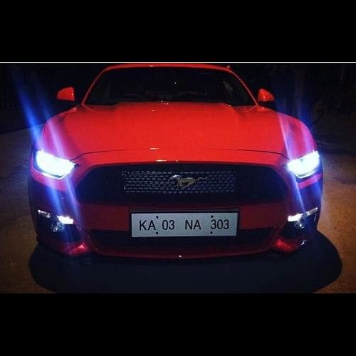 karun nair's ford mustang and special number plate