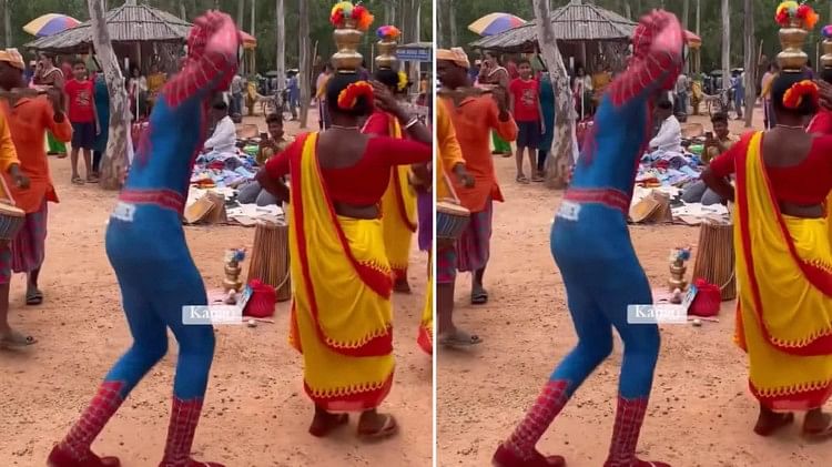 Spiderman dancing in a market of West Bengal Video goes viral on internet