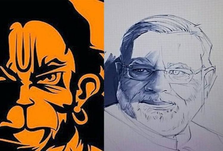 Image result for Portrait of Angry Hanuman & PM Modi goes viral