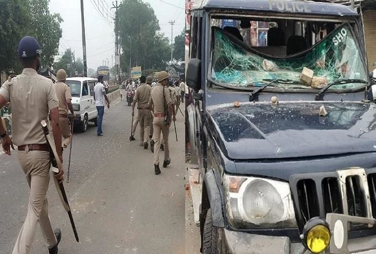 भिड़े दो समुदाय के लोग धार्मिक स्थल को लेकर, पुलिस की गाड़ी में तोड़फोड़, फोर्स तैनात पुलिस पर पथराव, rpp news portal
