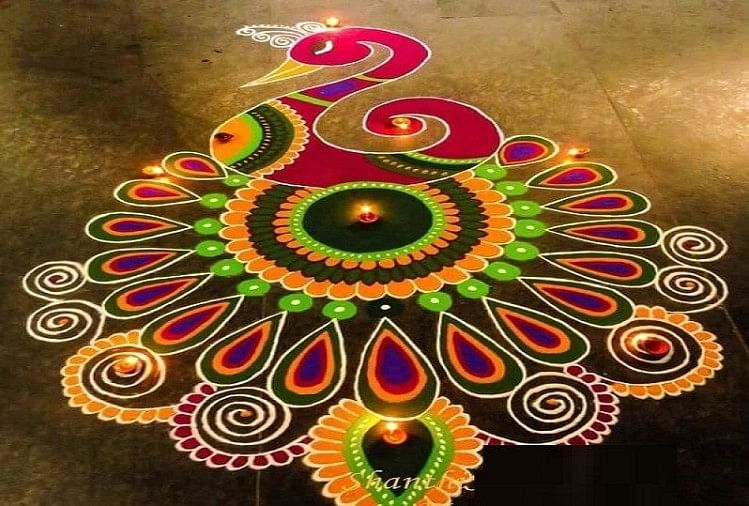 15+ Peacock Rangoli Design Diwali 2020 Rangoli Images Gif