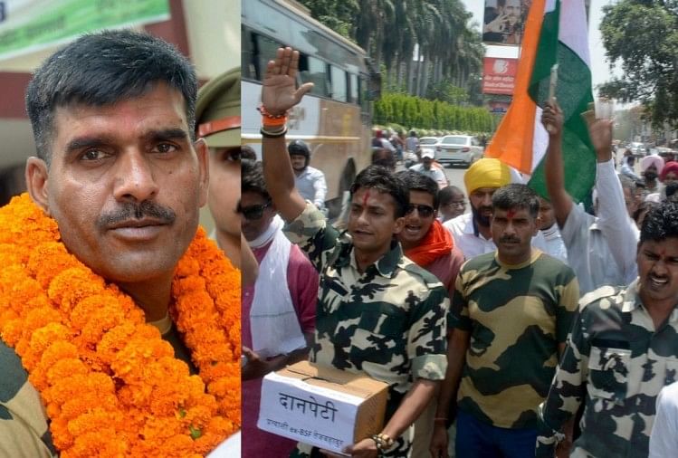 नामांकन दाखिल करने जाते तेजबहादुर यादव