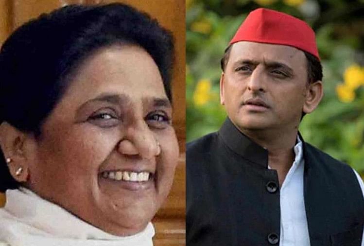मायावती व अखिलेश यादव।