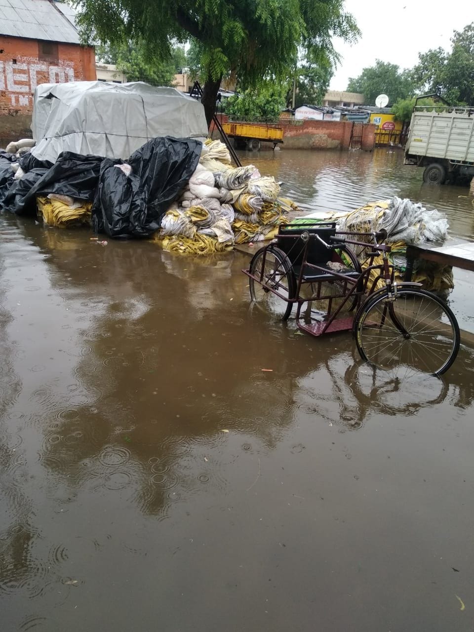 फोटो नंबर 16- पुरानी अनाज मंडी में भरा बारिश का पानी।