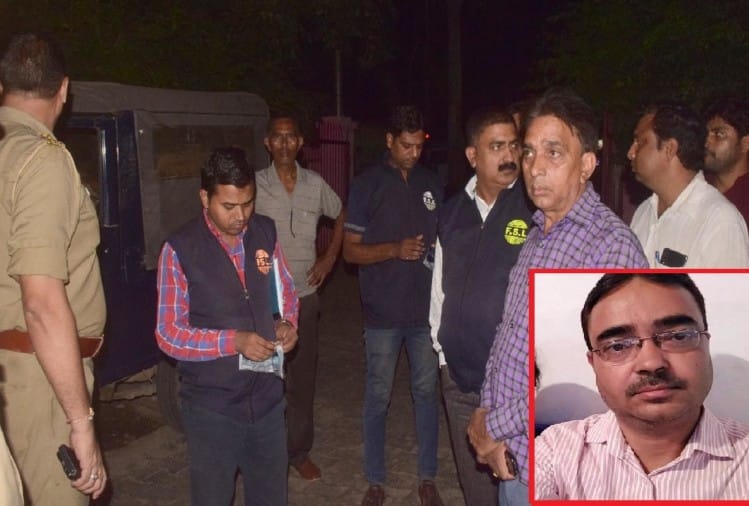 मौके पर जांच करने पहुंची पुलिस और नीचे संजय गौतम का फाइल फोटो