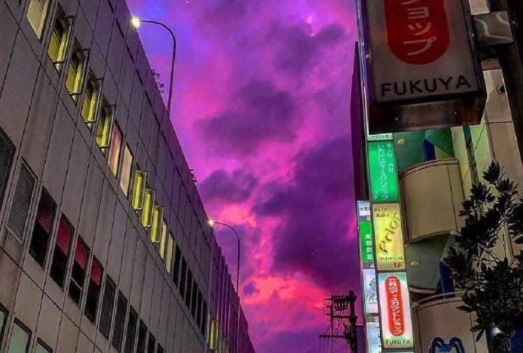 हगिबीस की वजह से जापान में गुलाबी हुआ आसमान 3 तूफान की वजह से गुलाबी हुआ आसमान