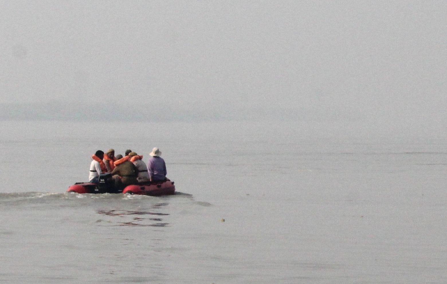 गंगा में डॉल्फिन को लॉकेट करती टीम। गंगा में डॉल्फिन को लॉकेट करती टीम।