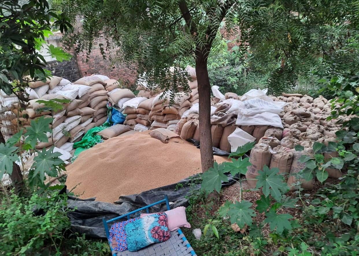 विहार एफसीआई गोदाम के पीछे पुलिस की छापेमारी में पकड़ा गया सरकारी खाद्यान।