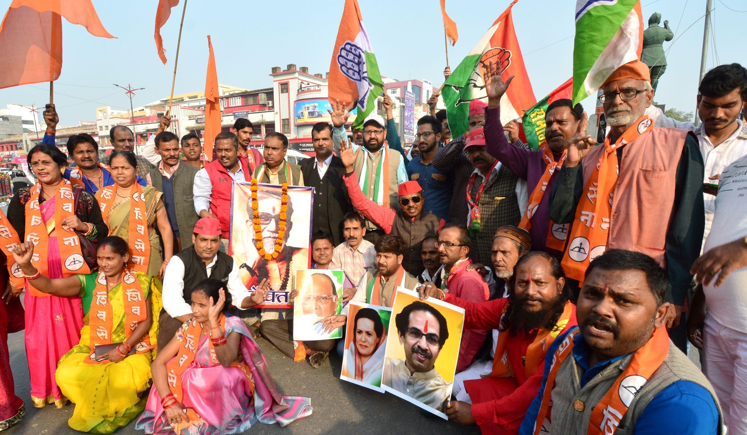 Shivsena NCP Congress and Samajwadi Party workers celebrated Maharashtra Victory Shivsena NCP Congress and Samajwadi Party workers celebrated Maharashtra Victory