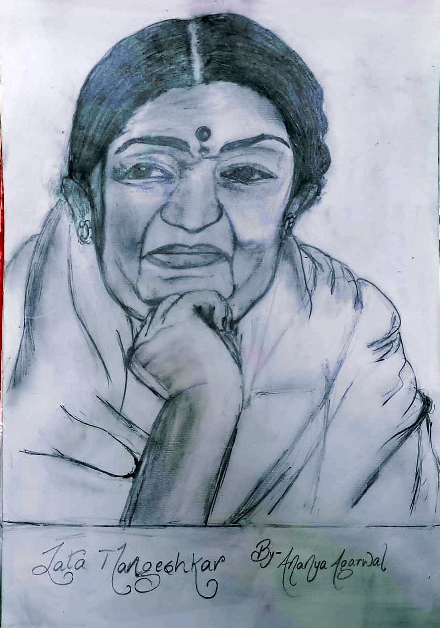 अनन्या द्वारा तैयार किया गया लता मंगेशकर का स्कैच। अमर उजाला अनन्या द्वारा तैयार किया गया लता मंगेशकर का स्कैच। अमर उजाला