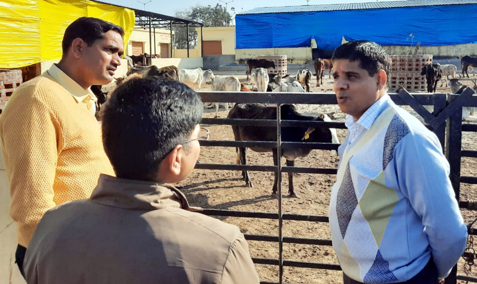 कासगंज सोरों में गोशाला का निरीक्षण करते कमिश्नर साथ में डीएम, एसपी