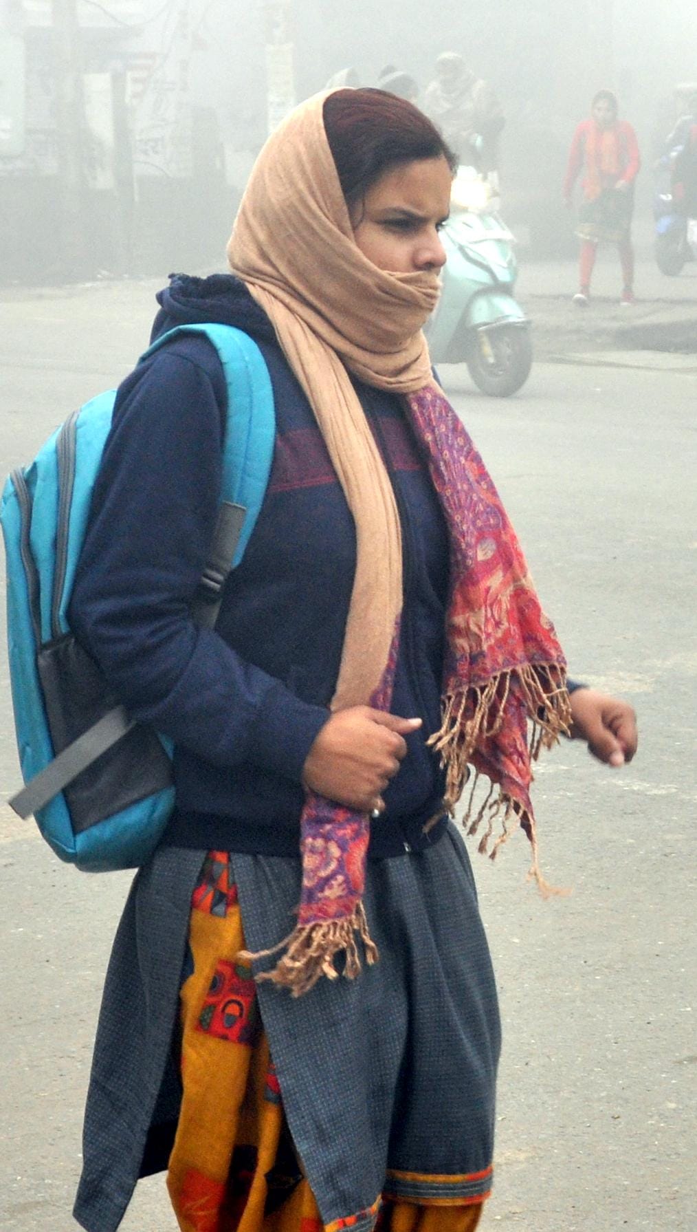 शामली सर्दी में शॉल लपेट कर गुजरती युवती शामली सर्दी में शॉल लपेट कर गुजरती युवती
