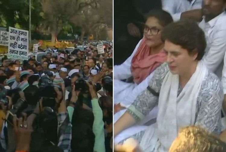 Delhi Voilence Congress Holds Shanti March Priyanka Gandhi Asks To Maintain Peace द ल ल ह स क ल कर प र य क न न क ल श त म र च प ल स क र कन पर ब ठ धरन पर Amar Ujala