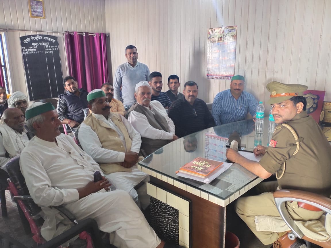 सहारनपुर: किसान सुसाइड:  थानाध्यक्ष से कार्रवाई के लिए मिलते भाकियू जिला अध्यक्ष चौ चरण सिंह