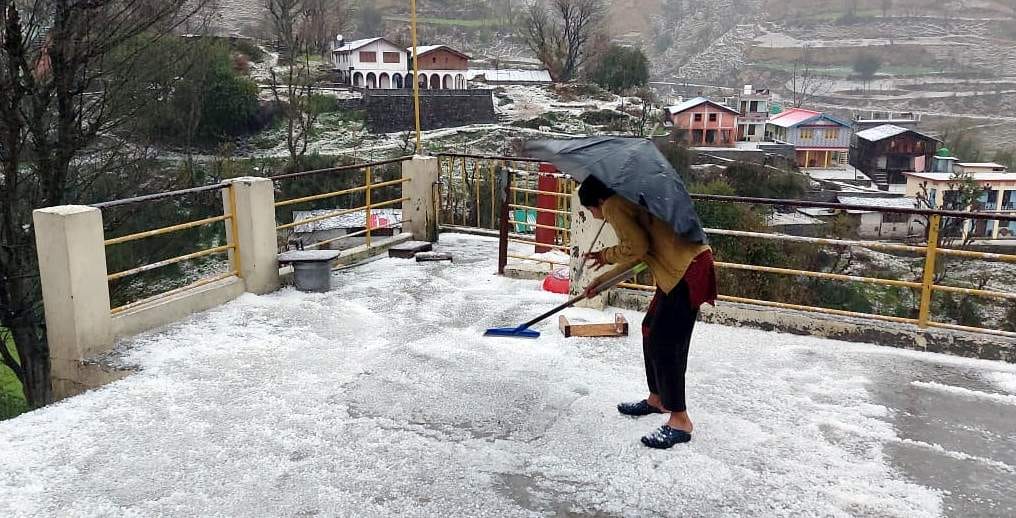 गास्की गांव में हुई ओलावृष्टि। गास्की गांव में हुई ओलावृष्टि।