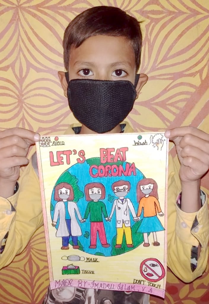 बिजनौर में ऑनलाइन चित्रकला प्रतियोगिता में भाग लेने वाली इमादुल इस्लाम।