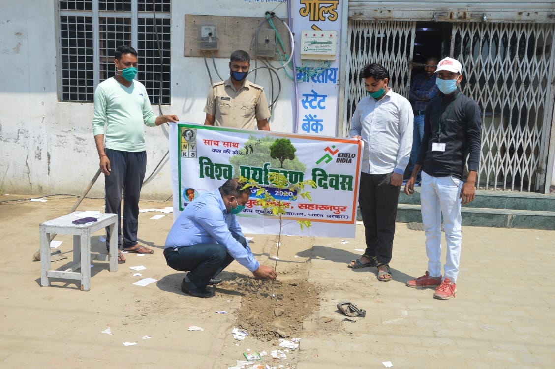 सरसावा में एसबीआई परिसर में पौधारोपण करते नेहरु युवा केंद्र सदस्य और प्रबंधक सरसावा में एसबीआई परिसर में पौधारोपण करते नेहरु युवा केंद्र सदस्य और प्रबंधक