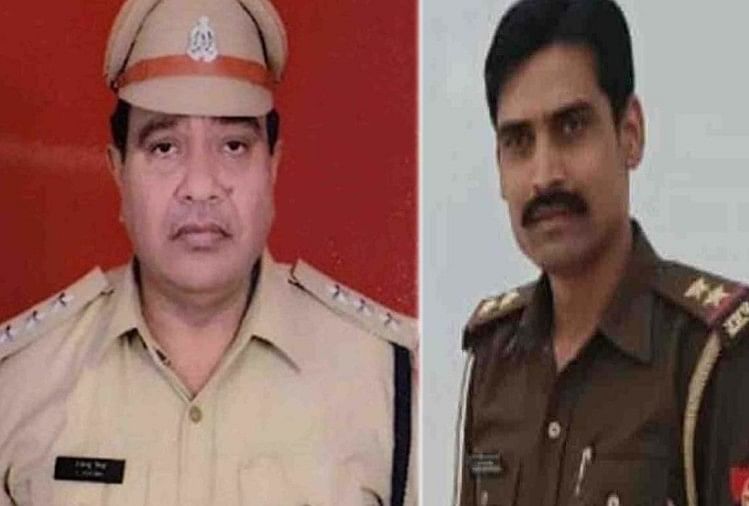 सीओ बिल्हौर देवेंद्र मिश्र की फाइल फोटो व पूर्व एसओ विनय तिवारी