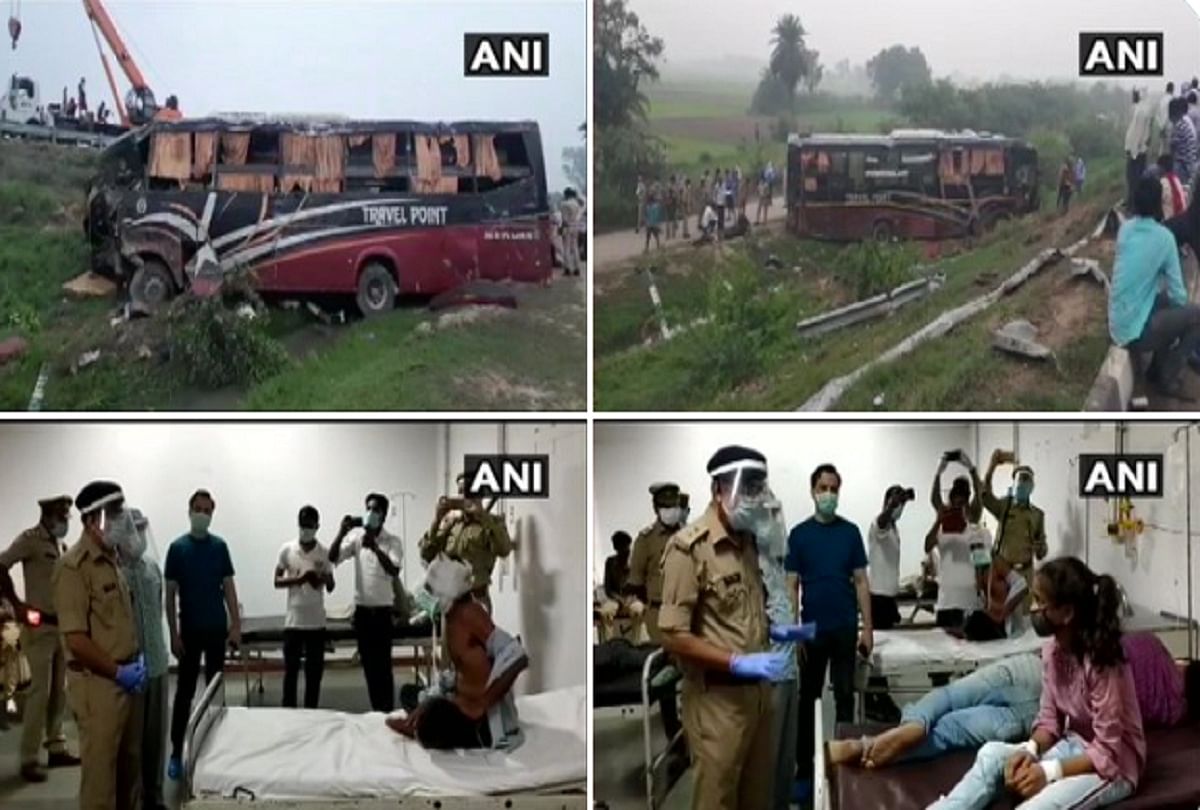 Bus Collides With Car On Lucknow-agra Expressway In Kannauj - कन्नौज में  लखनऊ-आगरा एक्सप्रेस वे पर बस ने कार को मारी टक्कर, छह की मौत, 40 से ज्यादा  घायल - Amar Ujala