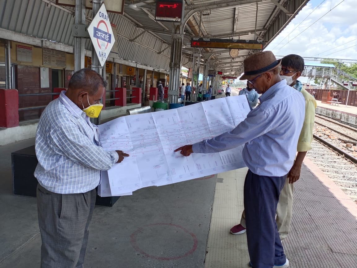 -उरई स्टेशन यार्ड का निरीक्षण करते कार्यदाई संस्था के इंजीनियर।