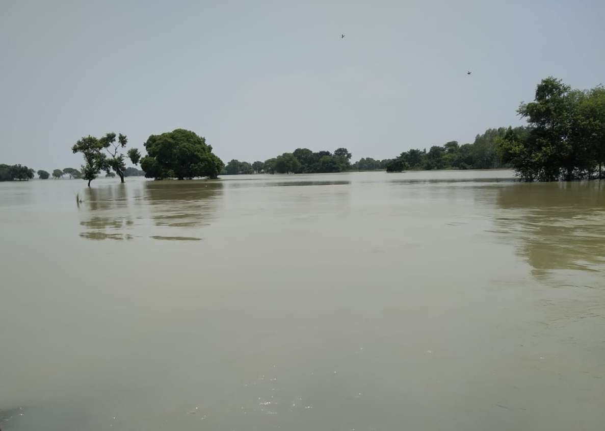 मनियर क्षेत्र में फैला सरयू नदी के बाढ़ का पानी। मनियर क्षेत्र में फैला सरयू नदी के बाढ़ का पानी।