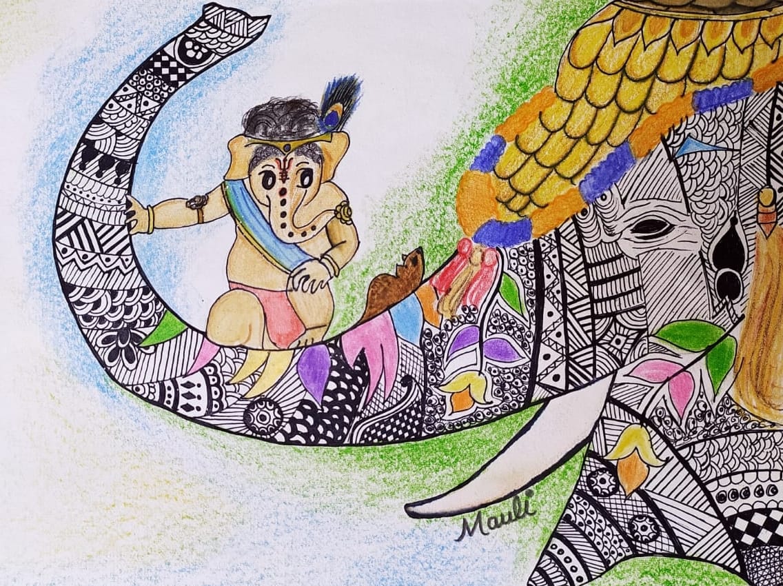 बिजनौर में में गणेश चतुर्दशी पर चित्रकार मौली त्यागी द्वारा बनाई गई पेटिंग।