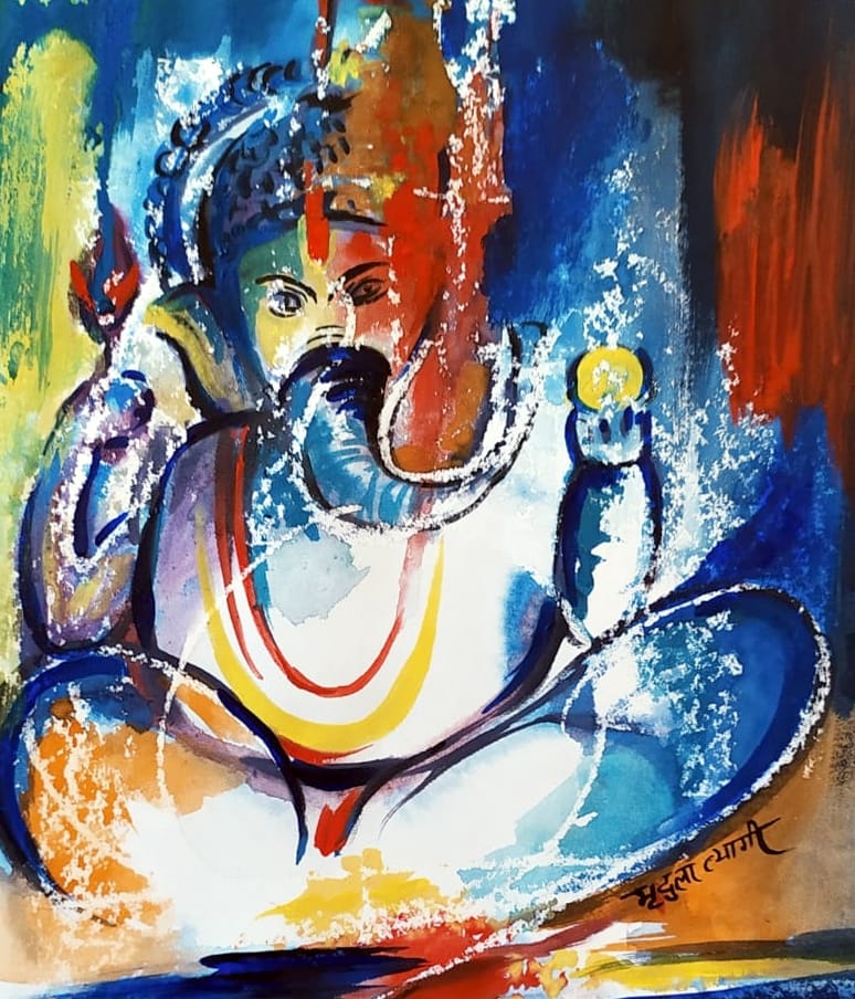 नजीबाबाद में गणेश चतुर्दशी पर चित्रकार मृदुला त्यागी द्वारा बनाई गई पेंटिंग।
