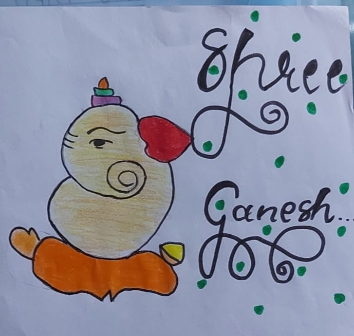 छात्रा मेहरप्रीत द्वारा बनाई गई श्री गणेश की तस्वीर