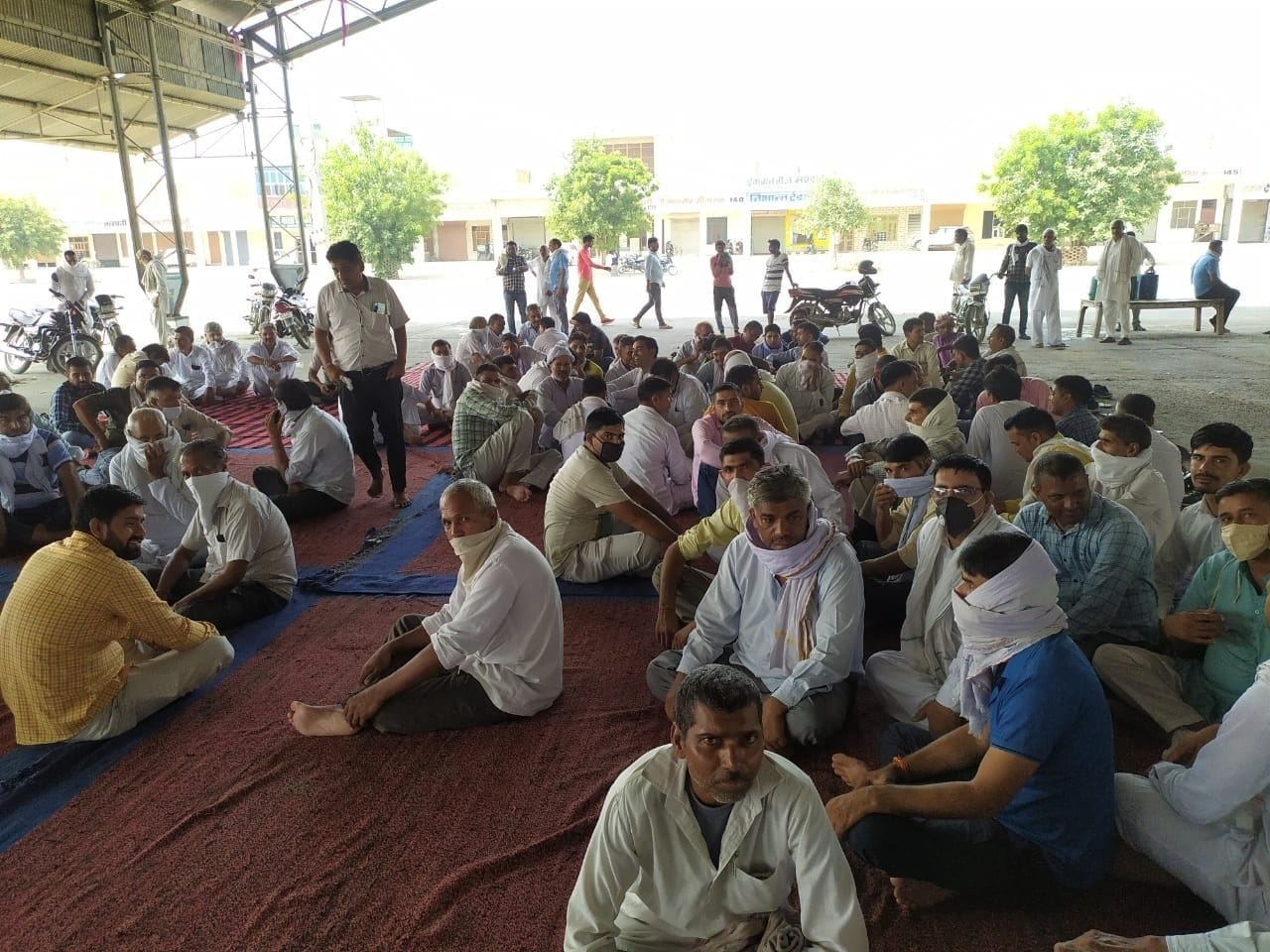 जींद की नई अनाज मंडी में धरना देते किसान। जींद की नई अनाज मंडी में धरना देते किसान।