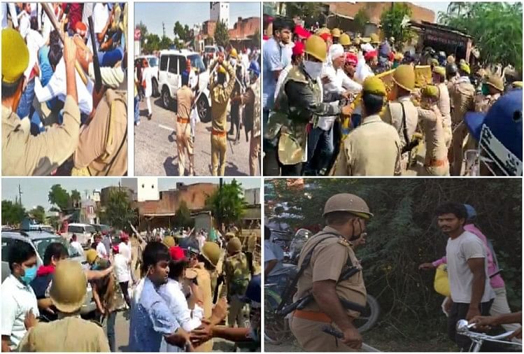 Hathras Rape Case Strict Watch On Roads Leading To Village Police  Lathicharge See Pictures - तस्वीरें: बिटिया के गांव जाने वाले रास्तों पर  सख्त पहरा, परिवार 'नजरबंद', लोगों को पुलिस ...