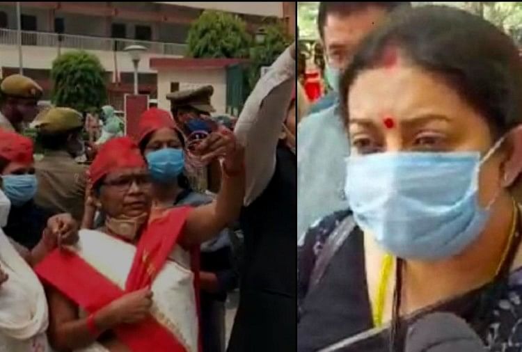 Union Minister Smriti Irani Reached Varanasi For Dialog With Farmers -  हाथरस कांड: सपा महिला कार्यकर्ताओं को मनाने आईं स्मृति ईरानी, सर्किट हाउस  में की बातचीत ...