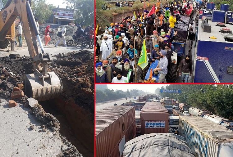Farmers Protest: Kisan Andolan Haryana, Many Roads Jam In Haryana - तस्वीरें : दिल्ली की ओर किसानों का कूच...प्रशासन ने सड़कें खोदीं, हरियाणा में भारी जाम की स्थिति - Amar Ujala ...