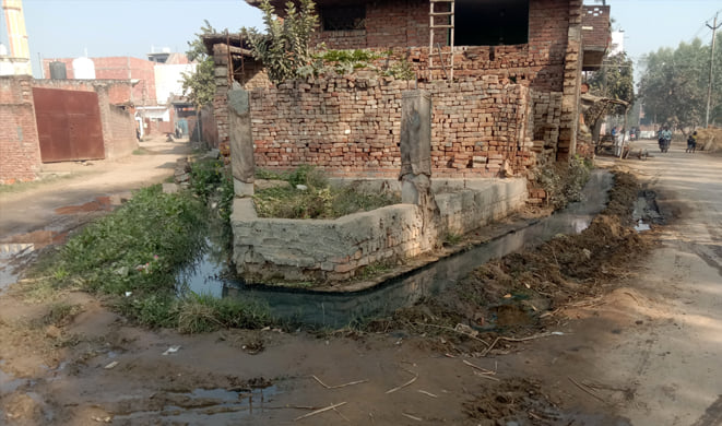 वार्ड 10 के फतेहपुर जट्ट में नालियों में भरी गंदगी।