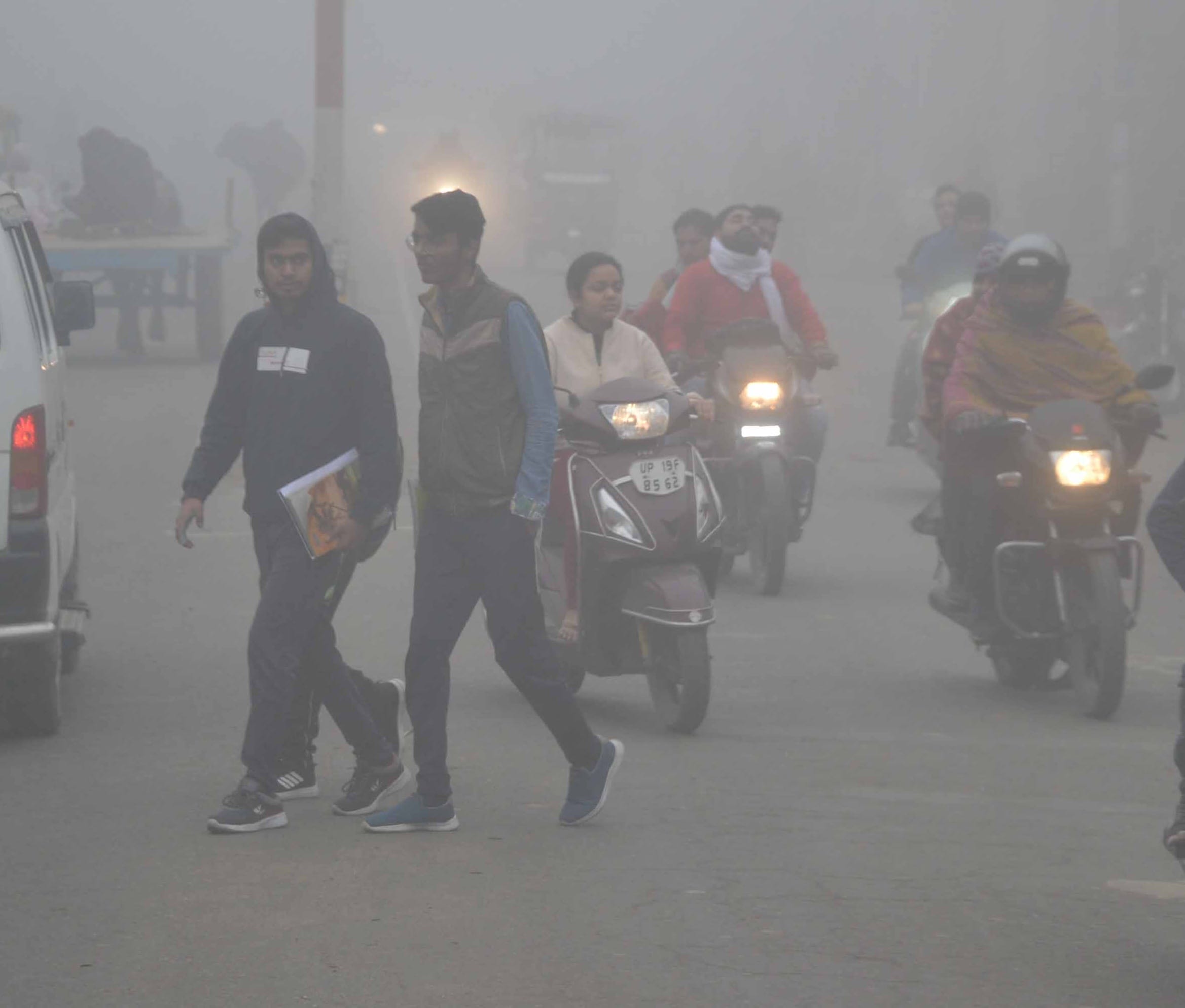 शामली कोहरे में गुजरते लोग शामली कोहरे में गुजरते लोग