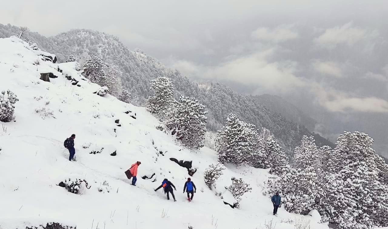 खलिया भुजानी में पर्यटक बर्फबारी का आनंद उठाते हुए। खलिया भुजानी में पर्यटक बर्फबारी का आनंद उठाते हुए।