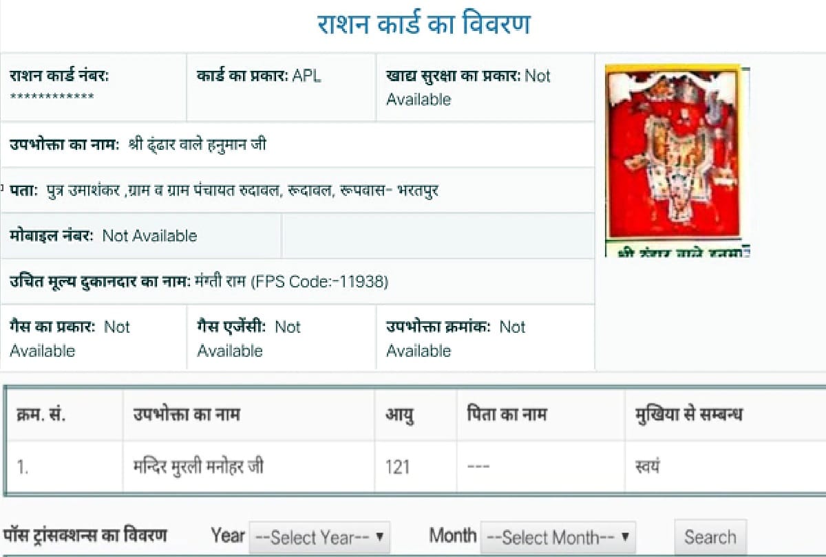 Bharatpur Rajasthan Rashan Card Name Lord Hanuman Ji Murli Manohar: Ration  Card On The Name Of Hanuman Ji And Mandir Murli Manohar Ji In Bharatpur  Rajasthan - राजस्थान: हनुमान जी और मुरली