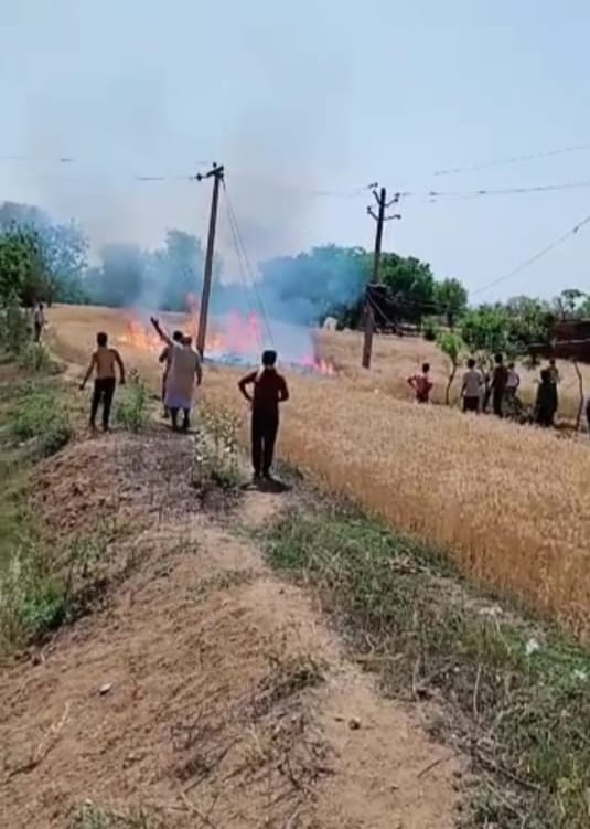 कैप्सन -खेत में लगी आग बुझाते ग्रामीण 2 - मौके पर मौजूद ग्रामीण कैप्सन -खेत में लगी आग बुझाते ग्रामीण 2 - मौके पर मौजूद ग्रामीण