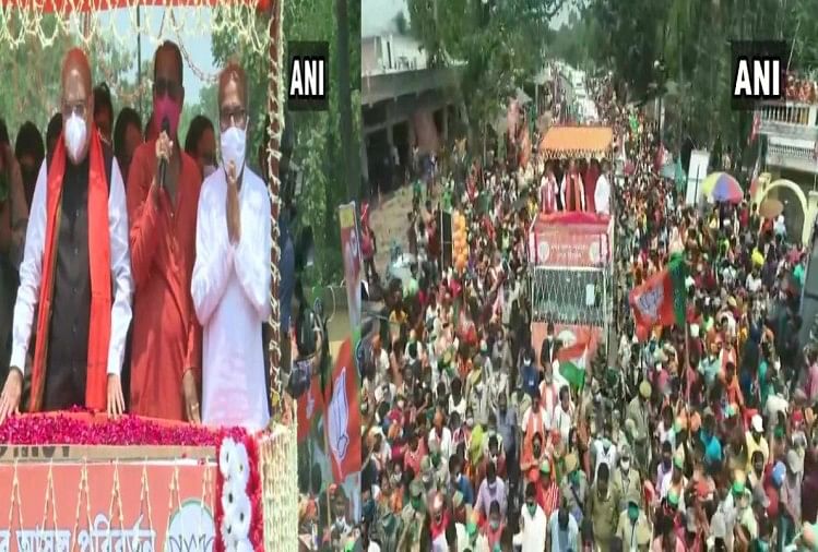 Union Home Minister And Bjp Leader Amit Shah Holds Roadshow In Amdanga North 24 Parganas District - बंगाल: रोड शो के बाद शाह ने नदिया में की जनसभा, बोले- मृतकों पर राजनीति,