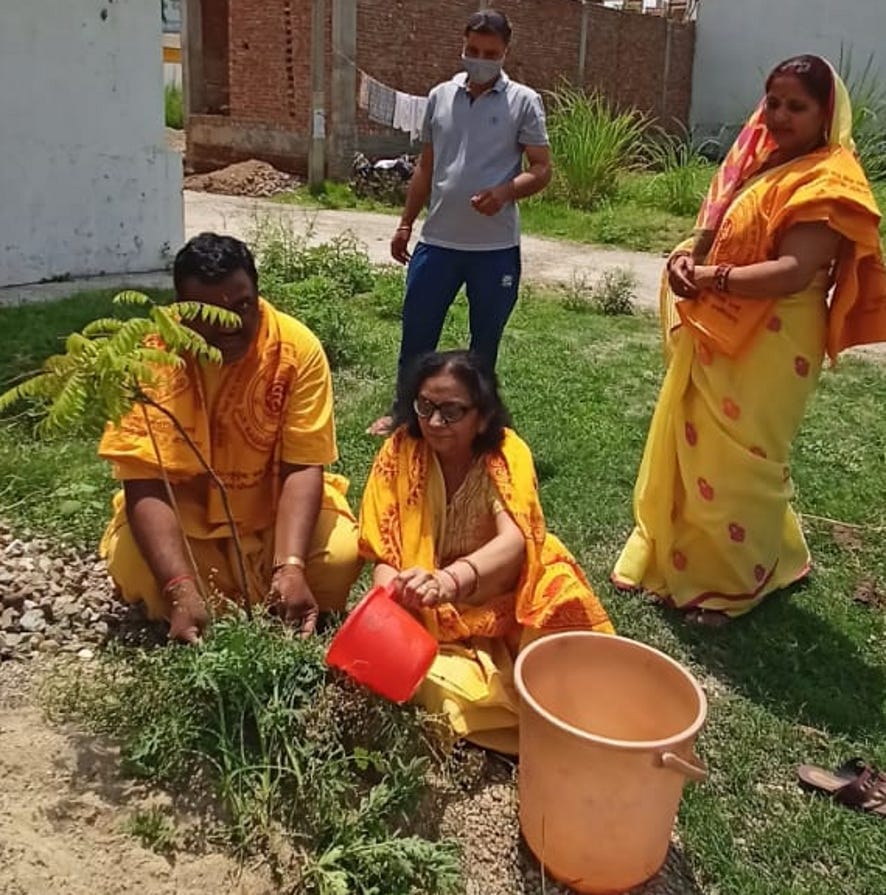 नजीबाबाद में पौध रोपित करते गायत्री शक्तिपीठ के साधक। नजीबाबाद में पौध रोपित करते गायत्री शक्तिपीठ के साधक।
