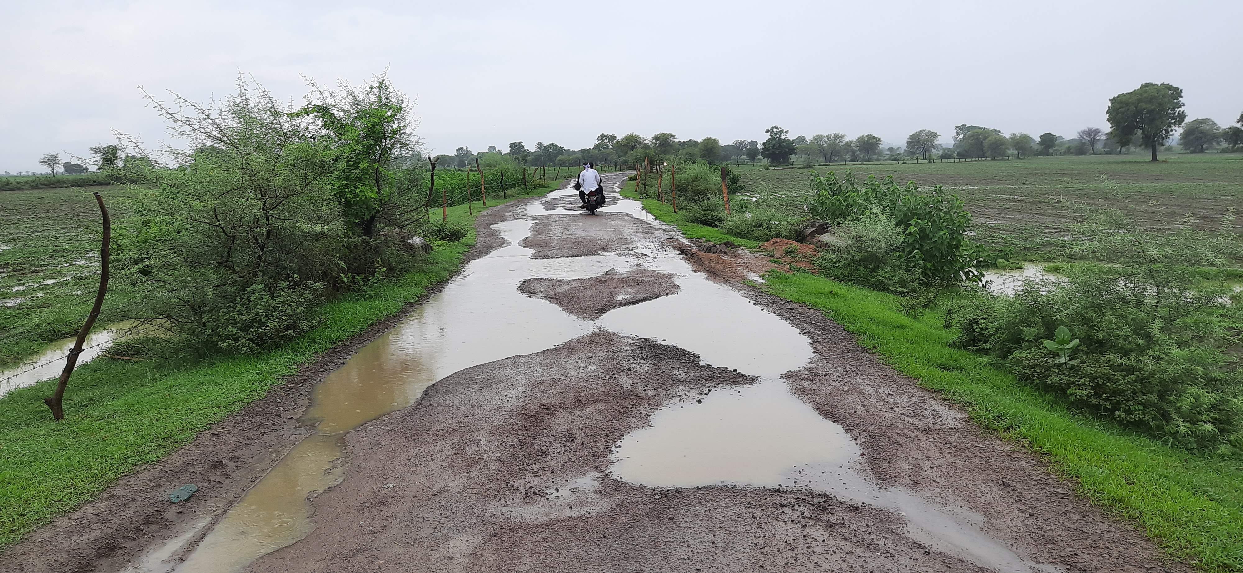 गौना पिपरट पर गड्ढों में भरा पानी गौना पिपरट पर गड्ढों में भरा पानी