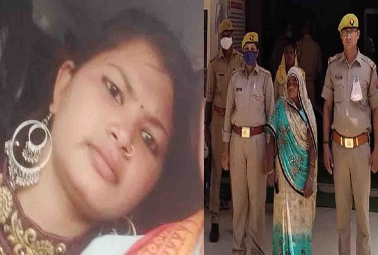 प्रियंका की फाइल फोटो व पुलिस गिरफ्त में हत्यारोपी निर्मला देवी