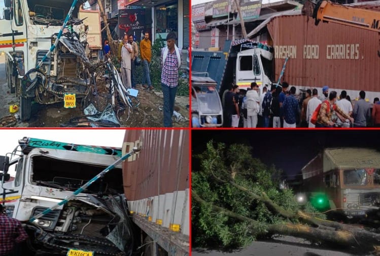 कंटेनर और डंपर में भीषण टक्कर