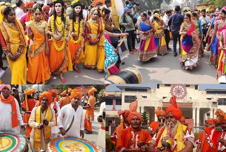 Foto Ramrajyabhishek Yatra Di Ayodhya.  – Deepotsav di Ayodhya: Kemegahan budaya rakyat, foto terlihat dalam prosesi proklamasi Jai Shri Ram