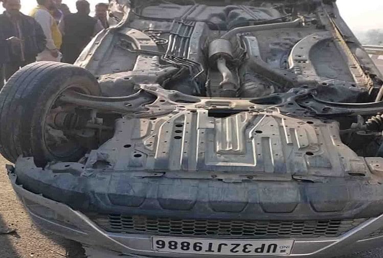 Accident de la route à Kannauj : une voiture se renverse en raison d’une explosion de pneu, une femme est décédée et deux blessés