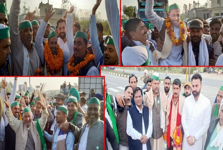 Farmers return home: farmers of Uttarakhand returned from the movement, flowers showered on the border, danced on DJ, photos