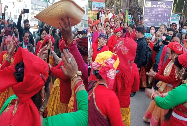 uttarakhand News: unique protest of women in traditional look and folk dance for strong land law, photos