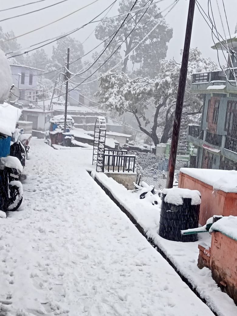 बर्फ से लकदक रानीखेत का लालकुर्ती क्षेत्र। संवाद बर्फ से लकदक रानीखेत का लालकुर्ती क्षेत्र। संवाद
