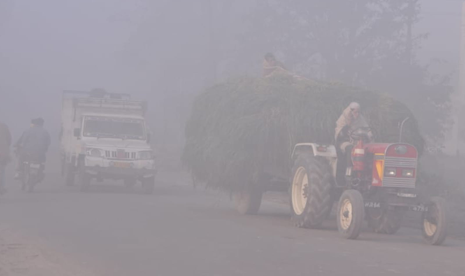 शामली में कोहरे में गुजरते वाहन।