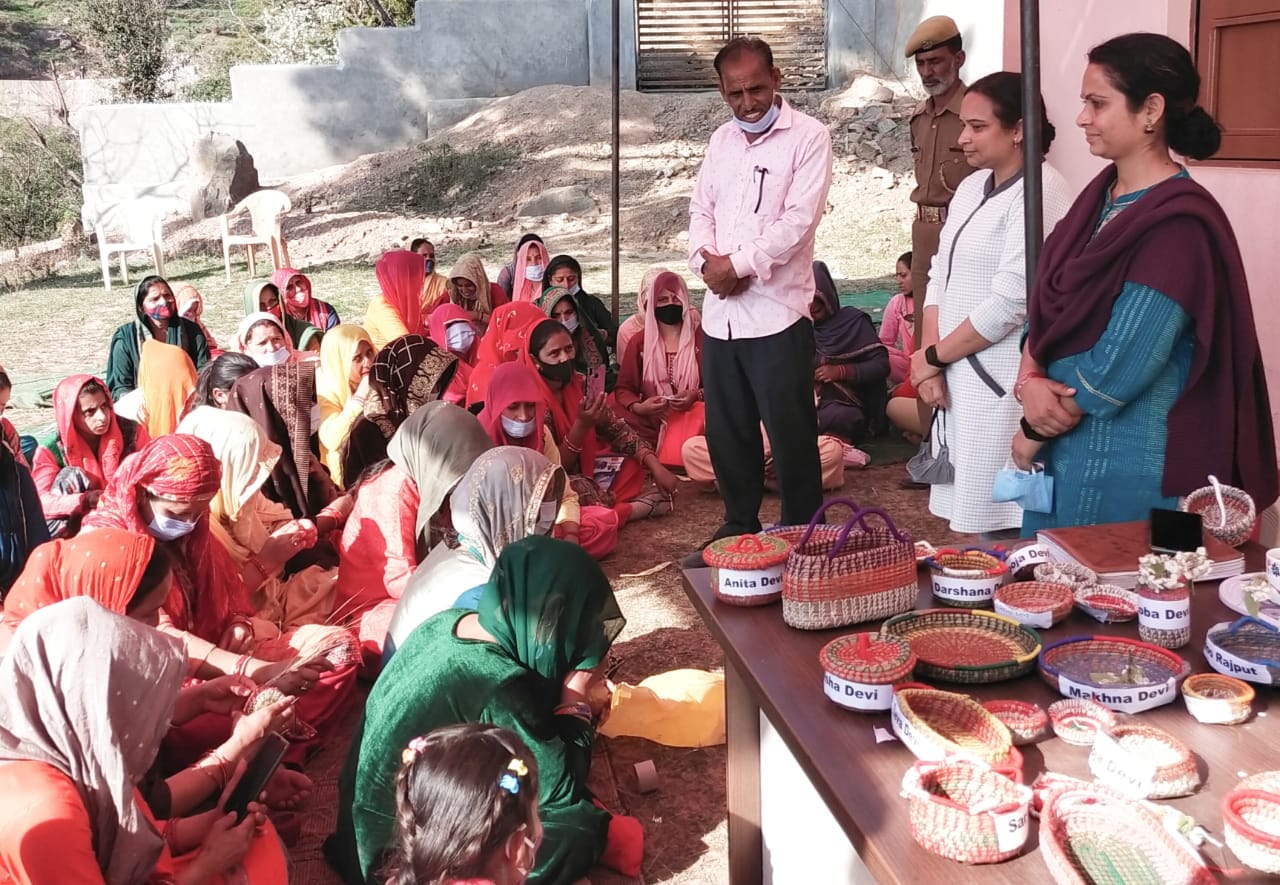 उधमपुर-सुलगार पंचायत में आयोजित वन विभाग के ट्रेनिंग कैंप में महिलाओं को जानकारी देते अधिकारी व ?