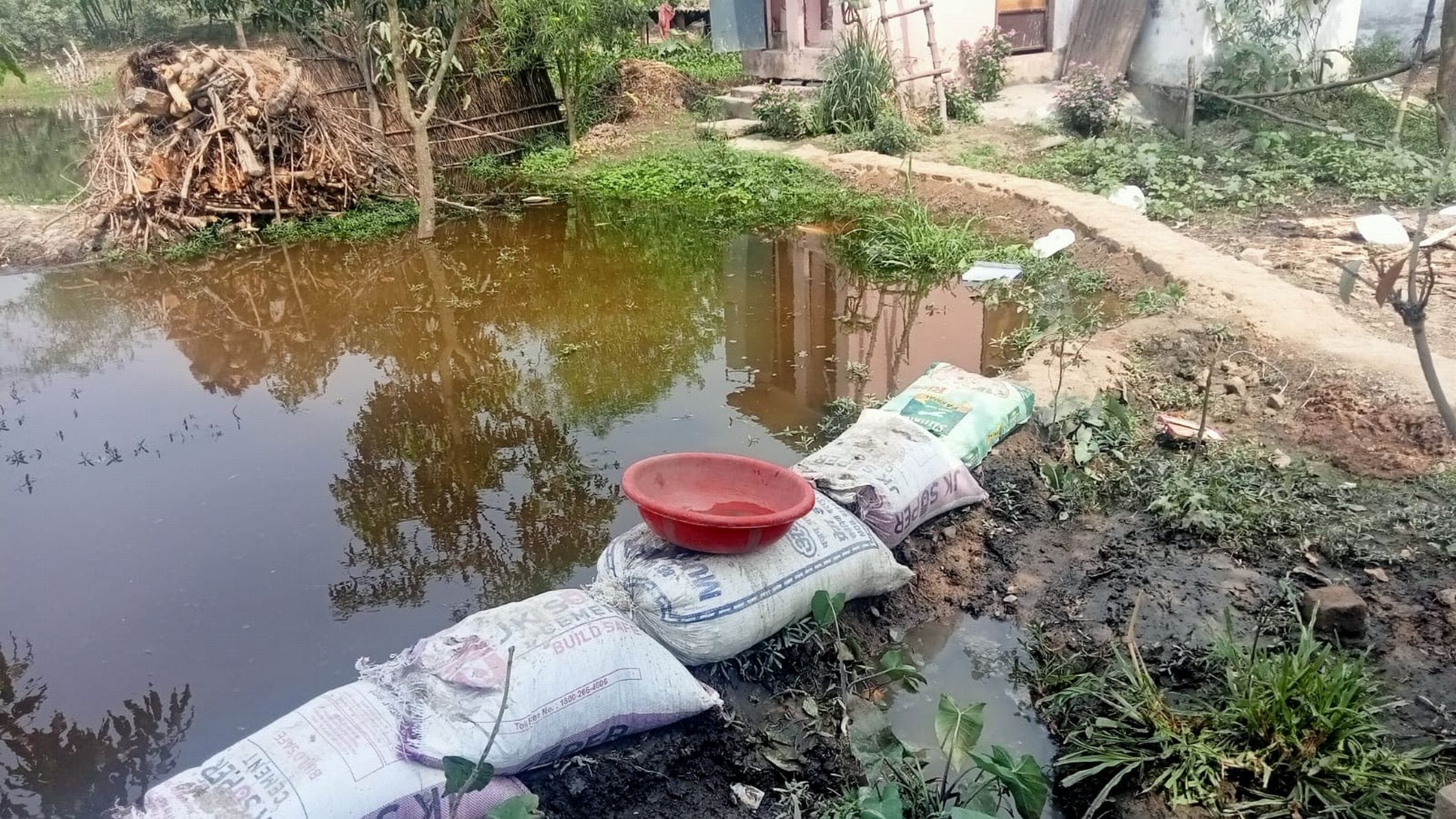 खटीमा के बलुवा खैरानी में पानी रोकने के लिए बनाई गई मिट्टी की दीवार। संवाद खटीमा के बलुवा खैरानी में पानी रोकने के लिए बनाई गई मिट्टी की दीवार। संवाद
